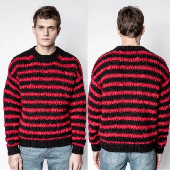 NWT Zadig & Voltaire Benny Mohair Sweater Merino Wool Knit Striped Men's Medium - Picture 2 of 8